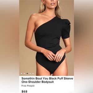 Free People Somethin Bout You Black Puff Sleeve One-Shoulder Bodysuit NWT